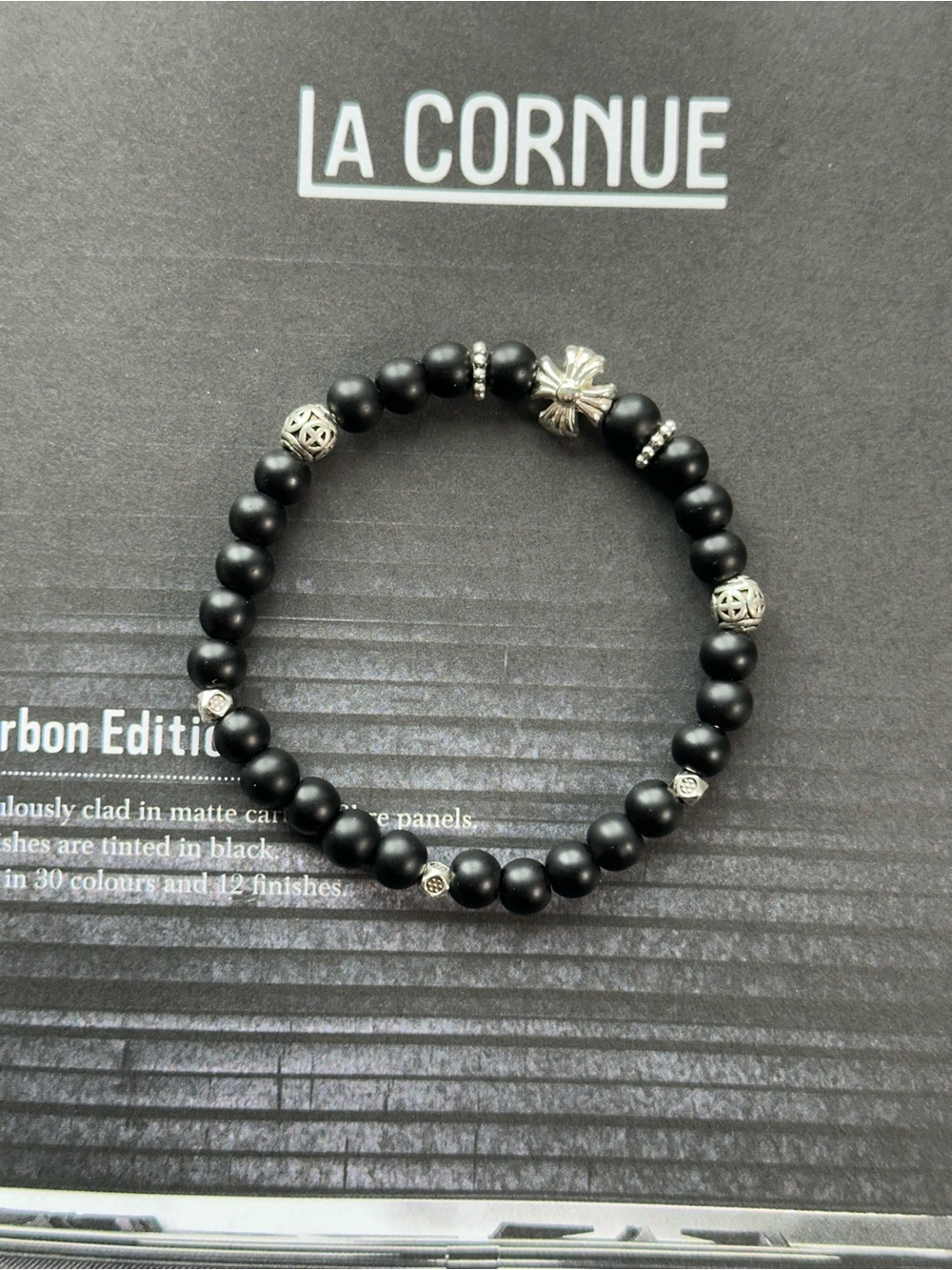 Black Beaded woman’s Bracelet with sterling Silver Accents